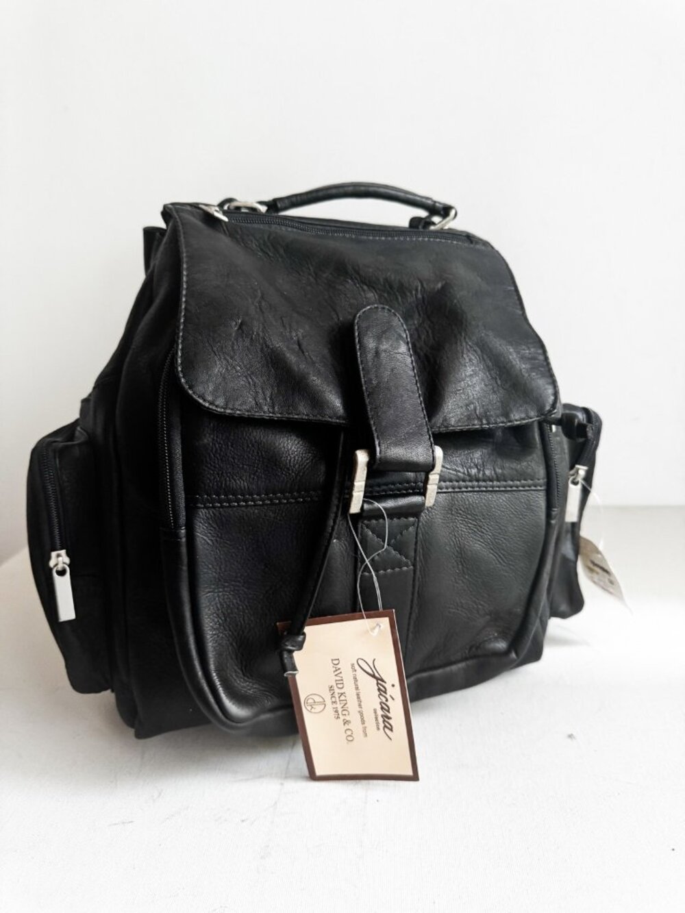 Vintage Y2k Deadstock Jacara Black Leather Classic Backpack